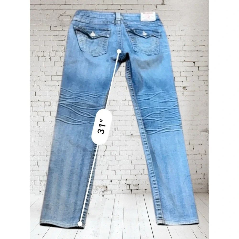 🔥True Religion‎ 🤑Thick Stitch Jean Women Back Flap Pockets Blue Sz 27 Made Usa - Picture 3 of 4